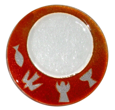 Leuchter /Glasteller mit liturgischen Symbolen - orange